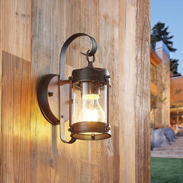 Lindby Wandleuchte außen Farly (Landhaus, Vintage Rustikal) in Braun aus Aluminium (1 flammig E27) - Außenwandleuchten Wandlampe Led Außenlampe Outdoor für Außenwand/Hauswand Haus