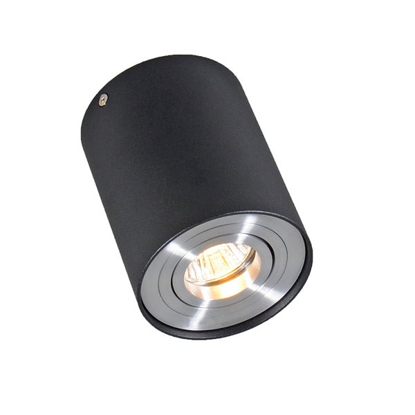 Schwarze Deckeneinbauleuchte mit zylindrischem Gehäuse