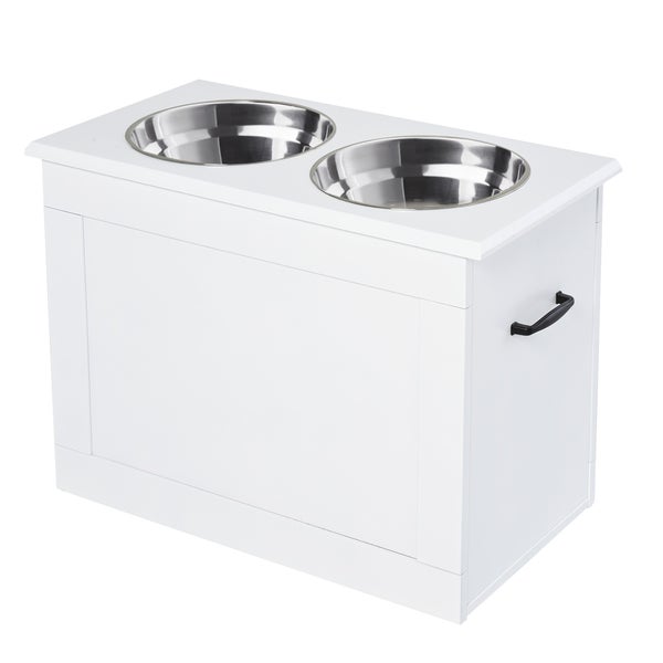 PawHut Hunde Fressnapf mit Staumraum 2 Näpfen Futterstation Edelstahlnapf Katzenapf Edelstahl Weiß 60 x 30 x 41 cm