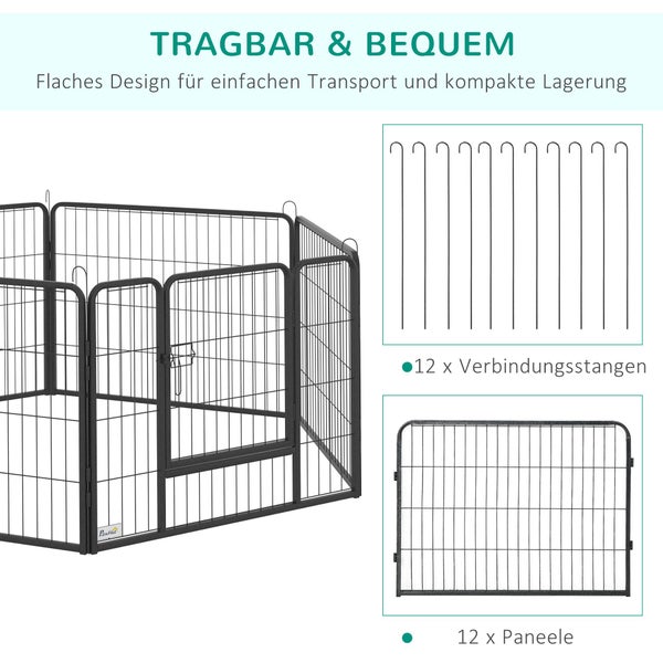 PawHut Welpenauslauf, 80L x 1,5B x 60H cm, Stahl, Schwarz