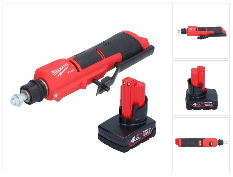 Milwaukee M12 Fuel Akku Geradschleifer mit Ladegerät und 4,0 Ampere Stunden Akku