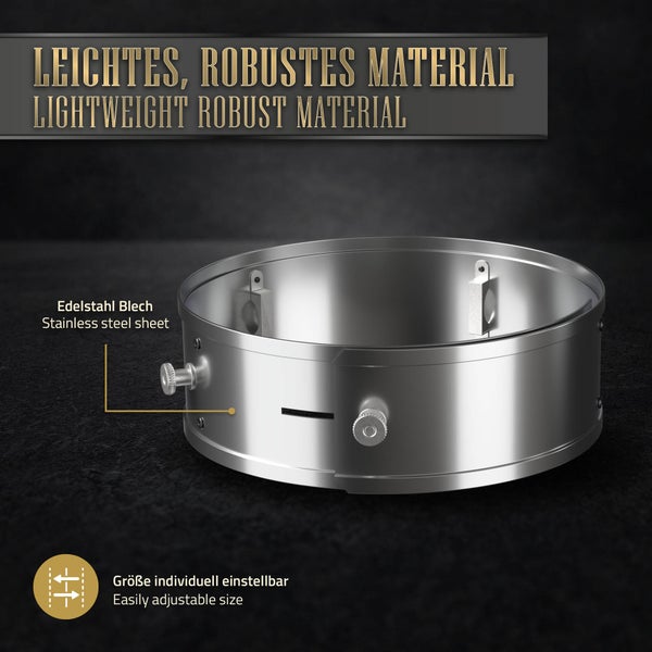 BBQ#BOSS Power Ring für BBQ Raketenofen, aus Edelstahl, Ø 25-35 x 9 cm, einstellbar, Feuerring für Raketenofen, bis zu +25% Effizienz und -20% Rauchentwicklung, Windabweisende Funktion, Edelstahlring