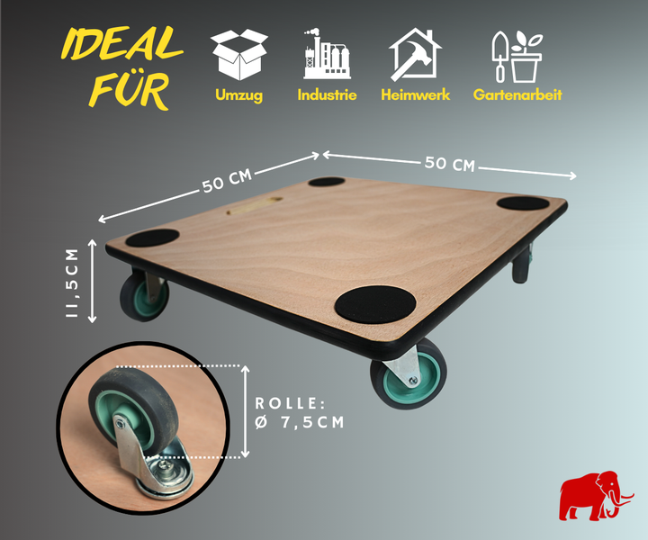 PROREGAL MegaDeal 8x Transportroller 4 Rollen HxBxT 11,5x50x50 cm Traglast 150kg Sperrholzplatte