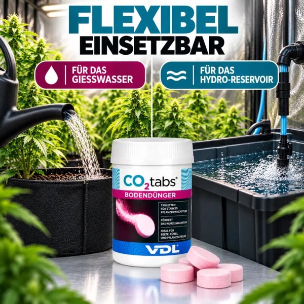 Dose mit CO2 Bodendünger Tabletten von VDL für Gießwasser und Hydro Reservoirs zur Förderung des Pflanzenwachstums in Innenräumen