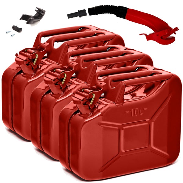 BW® Kraftstoffkanister Metall Benzinkanister 3x 10 Liter mit Ausgießer - Rot - RAL 3000 - TÜV-geprüft und UN-Zulassung - Made in Europe