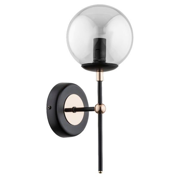 Moderne Wandleuchte mit Glaskugel und Metallhalterung in schwarz