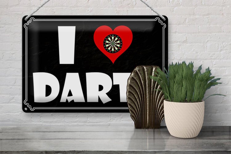 Blechschild Spruch 30x20cm i Love Darts Wanddeko
