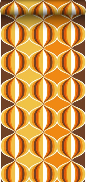 Sanders und Sanders Tapete Retro-Ornamente Gelb, Braun und Orange - 0,53 x 10,05 m - 935269