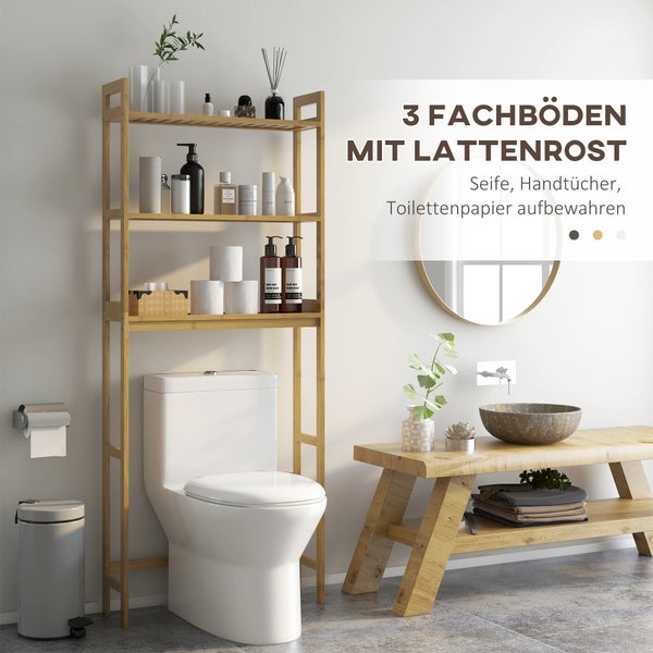 kleankin Toilettenregal 3-Stufiges Badezimmerregal aus Bambus Multifunktionales WC Regal Waschmaschinenregal, für Bad, Toilette, Waschküche, Natur