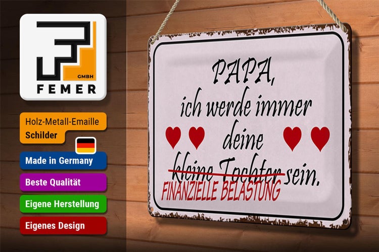 Blechschild Spruch 30x20cm Papa deine Tochter Herzen