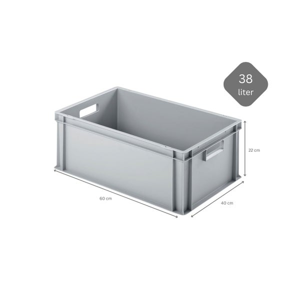 PROREGAL SuperSparSet 4x Eurobehälter mit Offenem Griff und Scharnierdeckel HxBxT 22 x 40 x 60 cm 38 Liter Grau Eurobox Transportbox