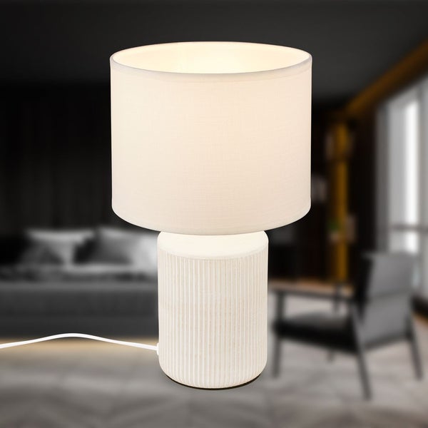 Tischlampe Tischleuchte Wohnzimmer Schlafzimmer Stoffschirm Keramikfuß