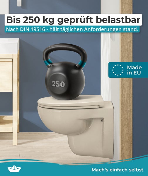 Calmwaters® WC Sitz einfache Montage, Premium Toilettendeckel bis 250 kg, Made in EU, antibakterieller Duroplast, doppelte Absenkautomatik, 2 Montage Optionen, abnehmbar, Klobrille, oval, Pergamon
