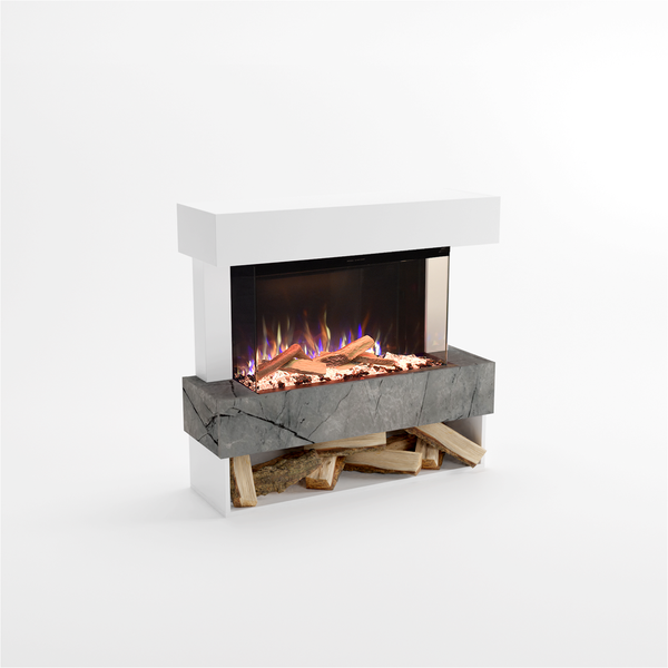 Glow Fire Elektrokamin 'PR5' | LED Standkamin in Weiss/ Marmor mit Heizung (1500 W) | HxBxT: 111x102x35 cm
