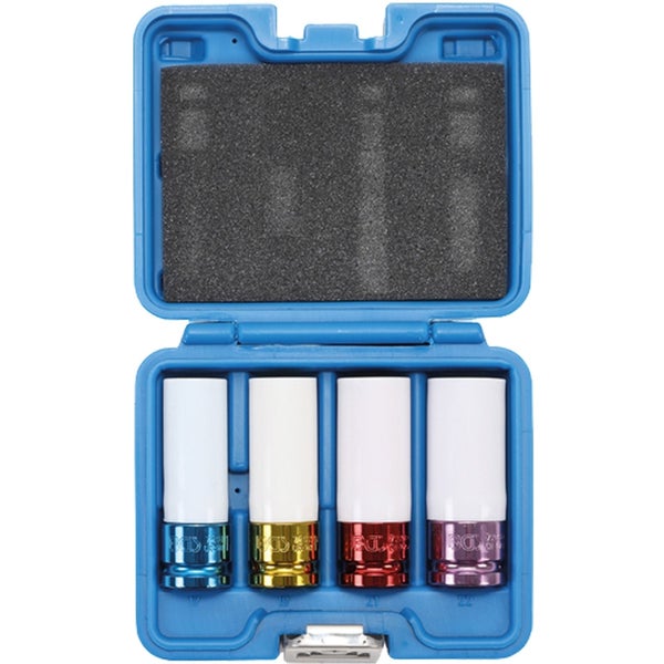 Steckschlüsselsatz für Felgen in einer blauen Box mit Schaumstoffeinlage