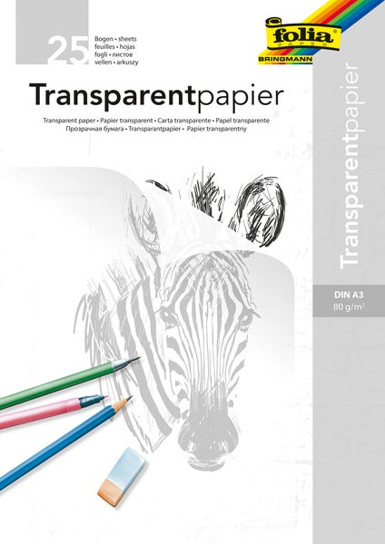 Folia  Transparentpapierblock 80g/m², DIN A3, 25 Bogen, weiß transparent