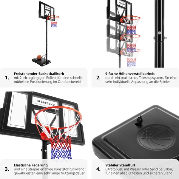 Basketballkorb tectake Dirk mit Rollen, inklusive Ball und Pumpe Outdoor schwarz