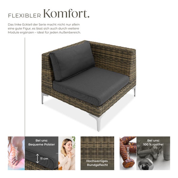 Modulares Rattanset tectake Villanova 89 x 89 x 72 cm linkes Eckelement mit Aluminiumgestell anthrazit-meliert