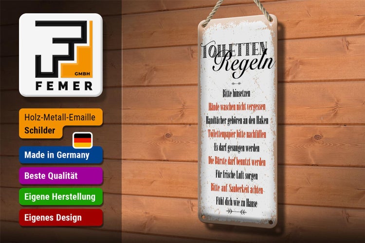 Blechschild Spruch lustig Toiletten Regeln 10x27cm