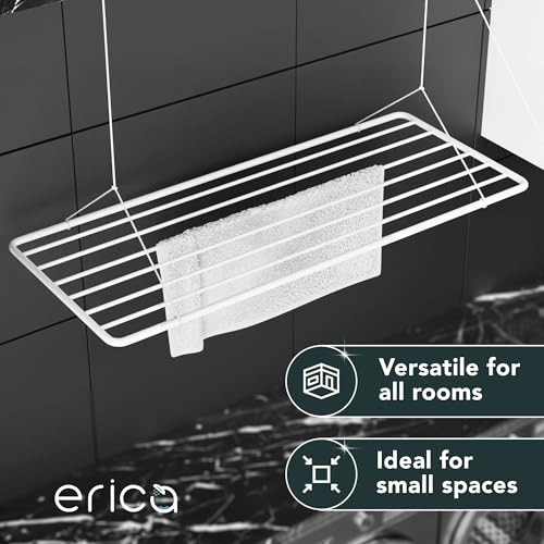 Wäscheständer Decke 140x50cm, Wäscheständer Platzsparend mit 11.2 Metern Trocknungsoberfläche, Wäscheständer Badewanne, Vertikal Zusammenklappbar 2.5 Meter, Deckenwäschetrockner aus Metall, Weiß