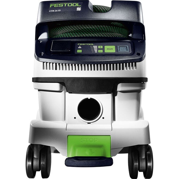 Festool Absaugmobil CTM 26 EI Staubklasse M mit Schlauchdepot, Bedienpanel und Feststellbremse.