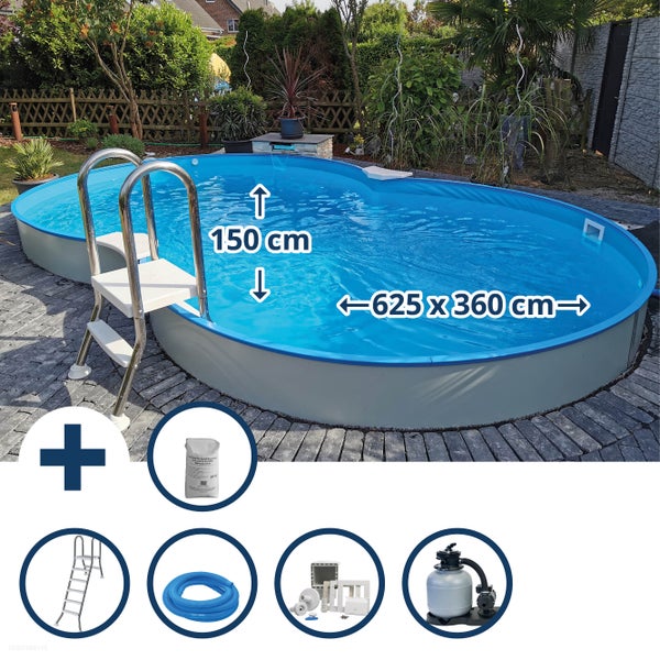 Ovales Schwimmbecken mit Leiter, Filtersystem und Sand