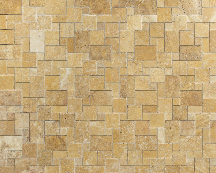 Wohnrausch Natursteinmosaik Travertin GOLD Mini Römischer Verband 35 x 35 cm, getrommelt, gold-gelb