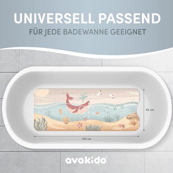 avakido® Badewannenmatte Kinder rutschfest - Inklusive 2 Haken zum Aufhängen - 100% BPA-Frei, Wanneneinlage, Antirutschmatte Badewanne - schimmelresistent & maschinenwaschbar