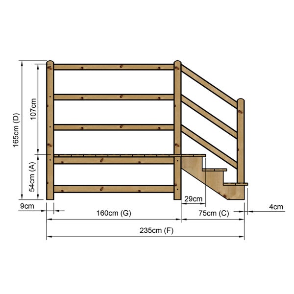 Technische Zeichnung einer Holztreppe mit Maßen