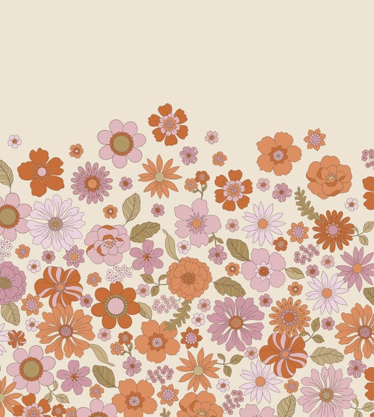 Illustration verschiedener Blumenmuster in Braun- und Rosatönen