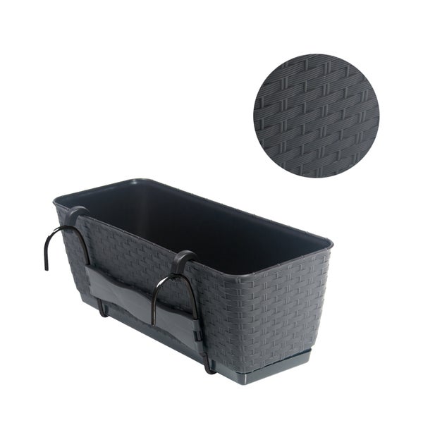 BigDean Blumenkasten Blumentopf Blumenkasten Pflanzkübel Pflanzgefäß Pflanztopf Balkonkasten  ca. 49 x 16 x 17 cm LxBXH| 12 Liter | inkl. Selbstbewässerungssystem Anthrazit