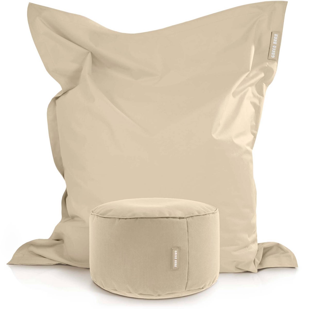 Green Bean© 2er Set XXL Sitzsack inkl. Pouf fertig befüllt mit EPS-Perlen - Riesensitzsack 140x180 Liege-Kissen Bean-Bag Chair Loung Bodenkissen