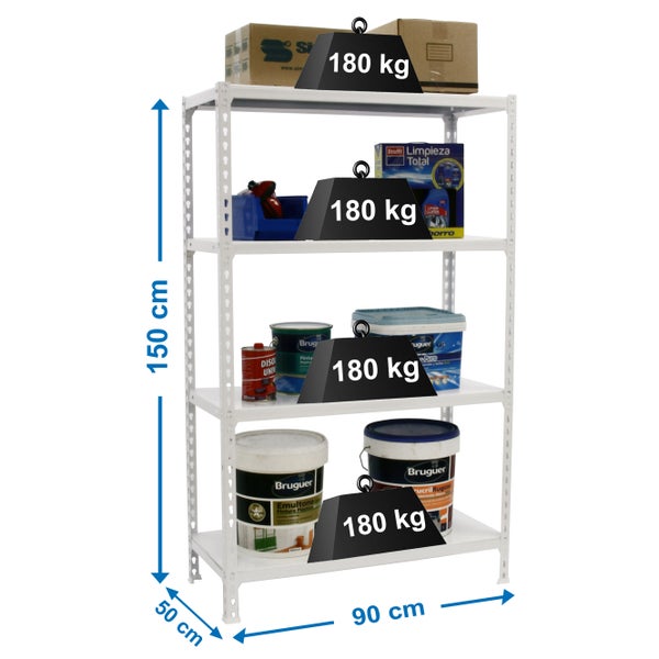 Schwerlastregal MID METAL SHARK | HxBxT 150x90x50cm | Fachlast 180kg | Weiß