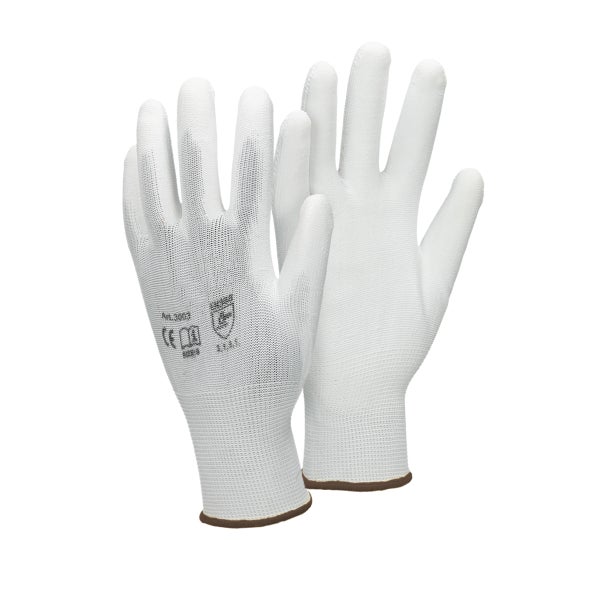 ECD Germany 1 Paar Arbeitshandschuhe mit PU-Beschichtung, Größe 9-L, Weiß, atmungsaktiv, rutschfest, robust, Mechanikerhandschuhe Montagehandschuhe Schutzhandschuhe Gartenhandschuhe Handschuhe
