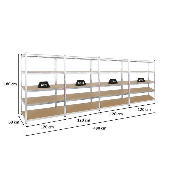 PROREGAL Mega Deal 4x Schwerlastregal Ragnar HxBxT 180 x 120 x 60 cm Fachlast 175 kg Verzinkt
