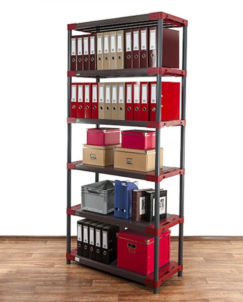 PROREGAL Kunststoffregal Grey Bear Extra-Tall HxBxT 220 x 80 x 46 cm Fachlast 120 kg Grau/Rot