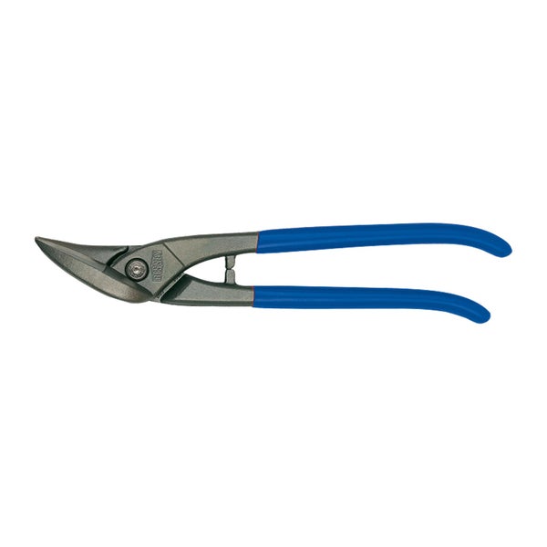 Bessey Figurenschere aus grauem Metall mit blauen Kunststoffgriffen.