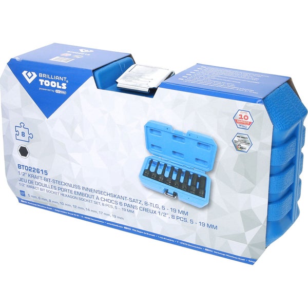 Brilliant Tools Kraft Bit Stecknuss Innensechskant Satz, 8-teilig, 5 bis 19 Millimeter