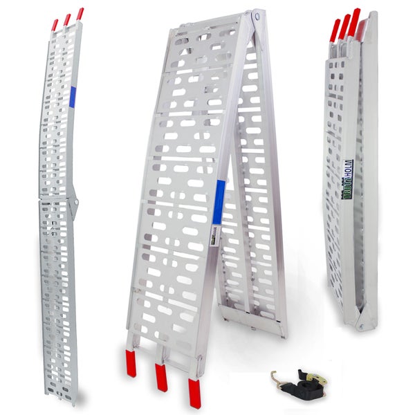 Aluminium Motorradrampe, zusammengeklappt und aufgeklappt dargestellt