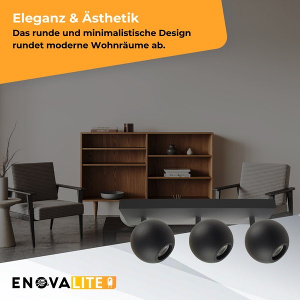 Dreiflammige Deckenleuchte im Wohnraum mit EnovaLite Logo