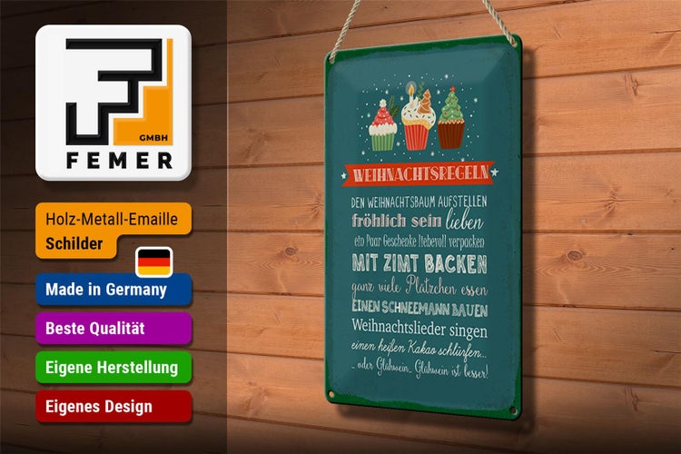 Blechschild Spruch 20x30cm Weihnachtsregeln