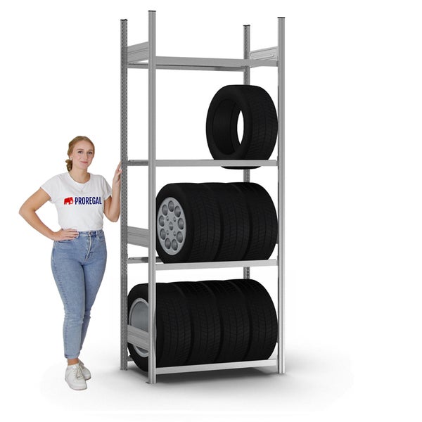 PROREGAL Reifenregal Stecksystem T-Profil Grundregal HxBxT 250 x 100 x 40 cm 4 Ebenen Fachlast 150 kg Verzinkt
