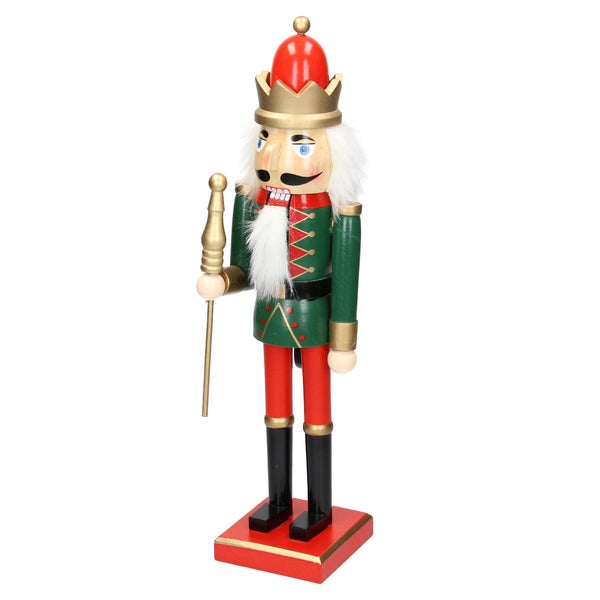 ECD Germany Nussknacker Figur Soldat 25cm rote Krone, Zepter, aus Holz, Unikat, handbemalt, Weihnachten Holzfigur König Puppet Marionette Ornament Traditioneller Nussbrecher Weihnachtsdeko Deko Statue