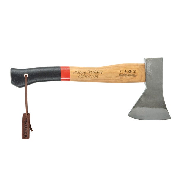 Adler Spaltaxt mit Holzstiel und personalisierter Gravur sowie Adler Werkzeug Logo Anhänger