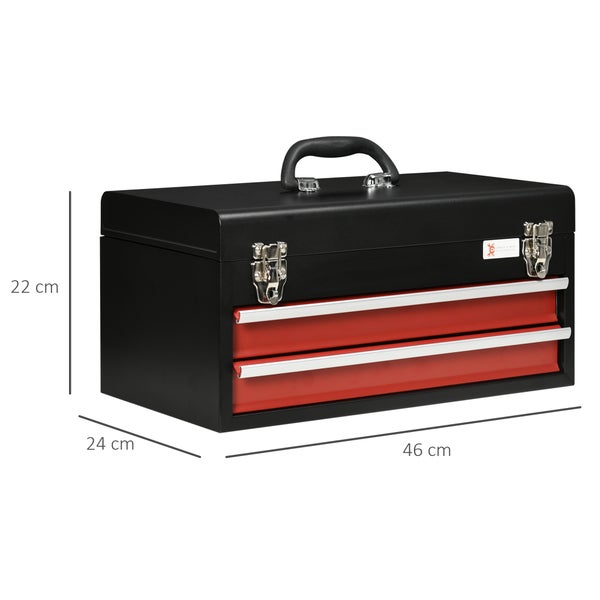 DURHAND, Werkzeugkasten, Werkzeugkoffer, 46L x 24B x 22H cm, Stahl, Schwarz+Rot