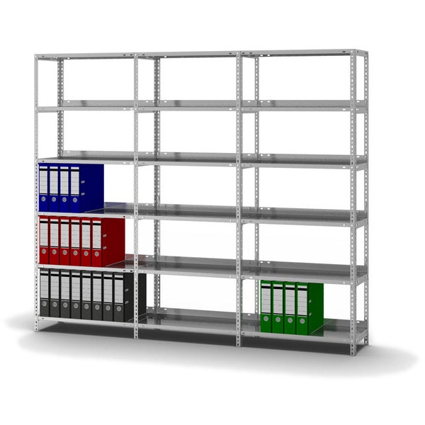 PROREGAL Aktenregal Schraubsystem Grundregal HxBxT 185 x 75 x 30 cm 6 Ebenen Fachlast 60 kg Mit Deckboden Einseitig Nutzbar Verzinkt