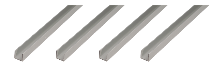 Vier U-Profile aus Aluminium für den Innenausbau und verschiedene Bastelarbeiten.