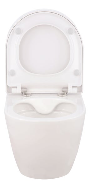 Calmwaters® Wand WC spülrandlos Weiß, mit WC-Sitz, Raumspar WC: 45 cm Ausladung, mit Absenkautomatik, Tiefspüler, Hänge WC, Wandmontage, Sanitärkeramik, 08AB6159