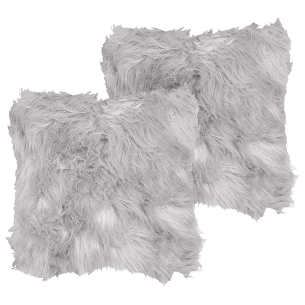 Dekokissen 2er Set LUBHA Webpelz 42 x 42 cm Hellgrau Ohne Muster