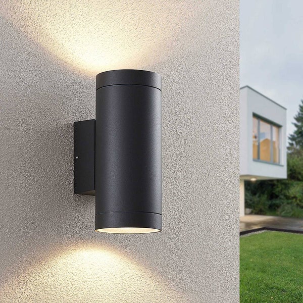 Lucande Wandleuchte außen Thomke (Modern) in Alu aus Aluminium (2 flammig, E27) - Außenwandleuchten Wandlampe Led Außenlampe Outdoor für Außenwand/Hauswand Haus Terrasse & Balkon Licht